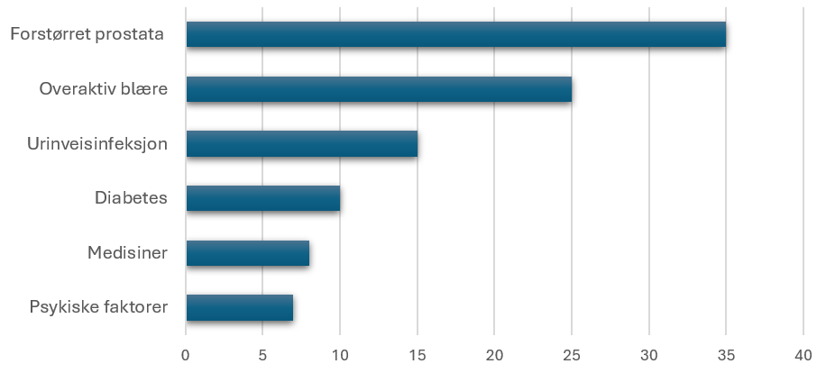 Graf som viser de vanligste &aring;rsakene til hyppig vannlating hos menn